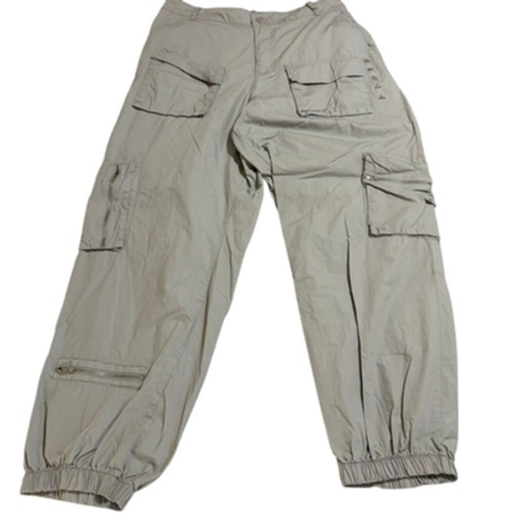 Rue+ Cargo Pants 100% Cotton Womens 1X Gray Elastic Waist Elastic Cuff NWT